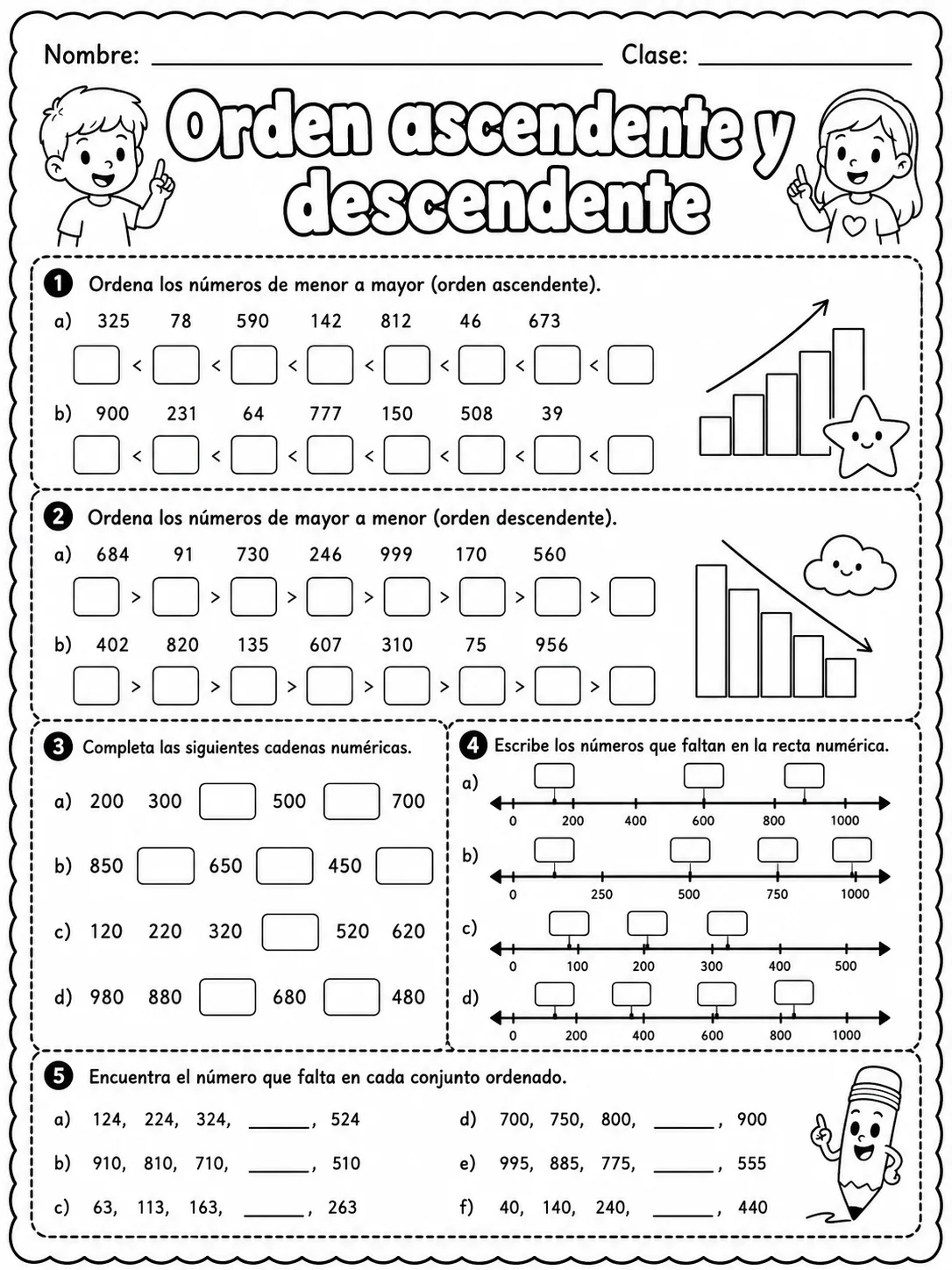 4.º grado - repaso mixto: comparación y orden de números - Paquete de fichas - Conjunto 2 página 7 vista previa imprimible