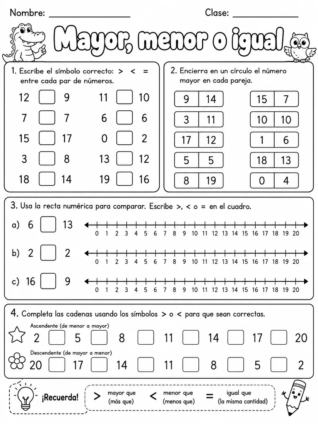 4.º grado - repaso mixto: comparación y orden de números y decimales - Paquete de fichas página 2 vista previa imprimible