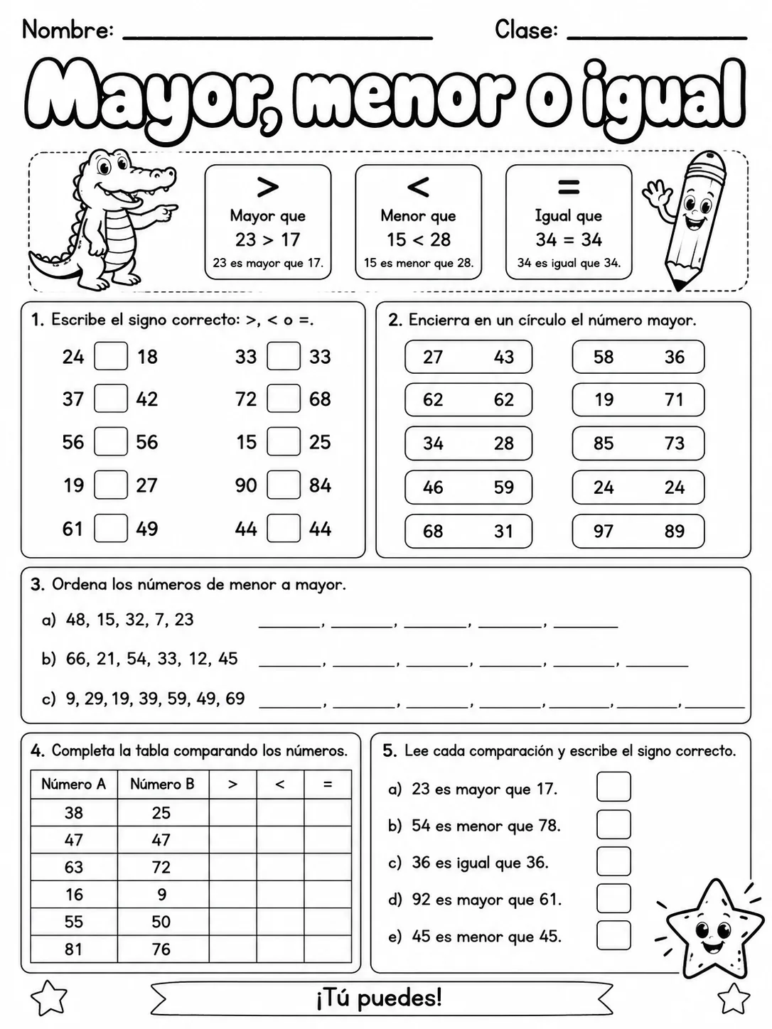 4.º grado - repaso mixto: comparación y orden de números y números, conteo y orden - Paquete de fichas página 4 vista previa imprimible
