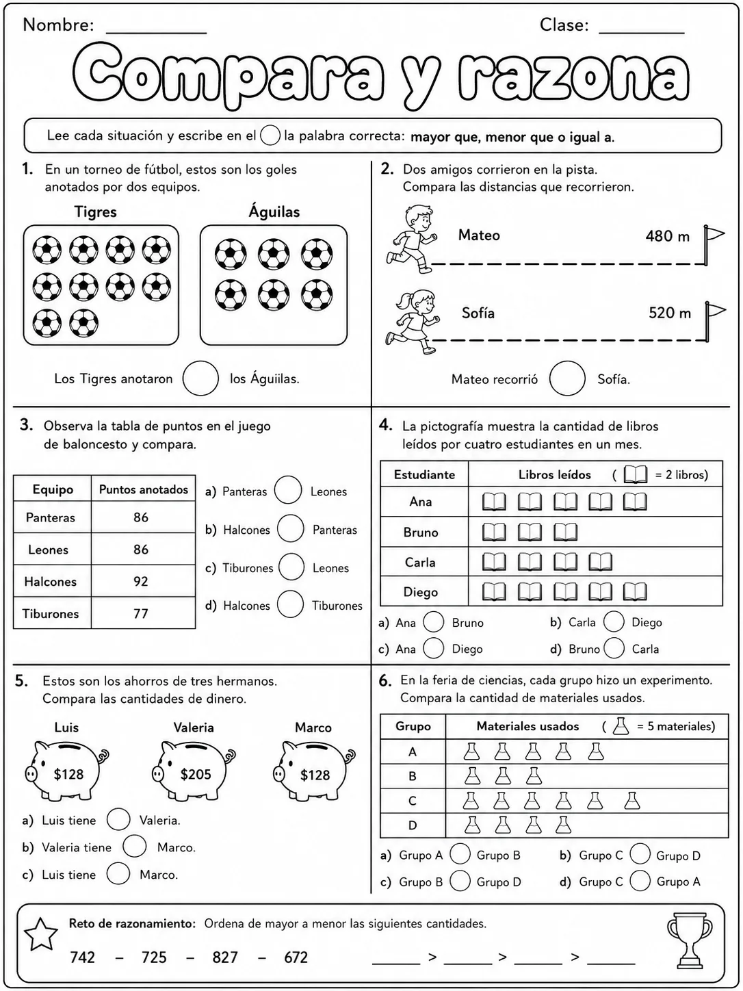4.º grado - repaso mixto: comparación y orden de números y números, conteo y orden - Paquete de fichas página 8 vista previa imprimible