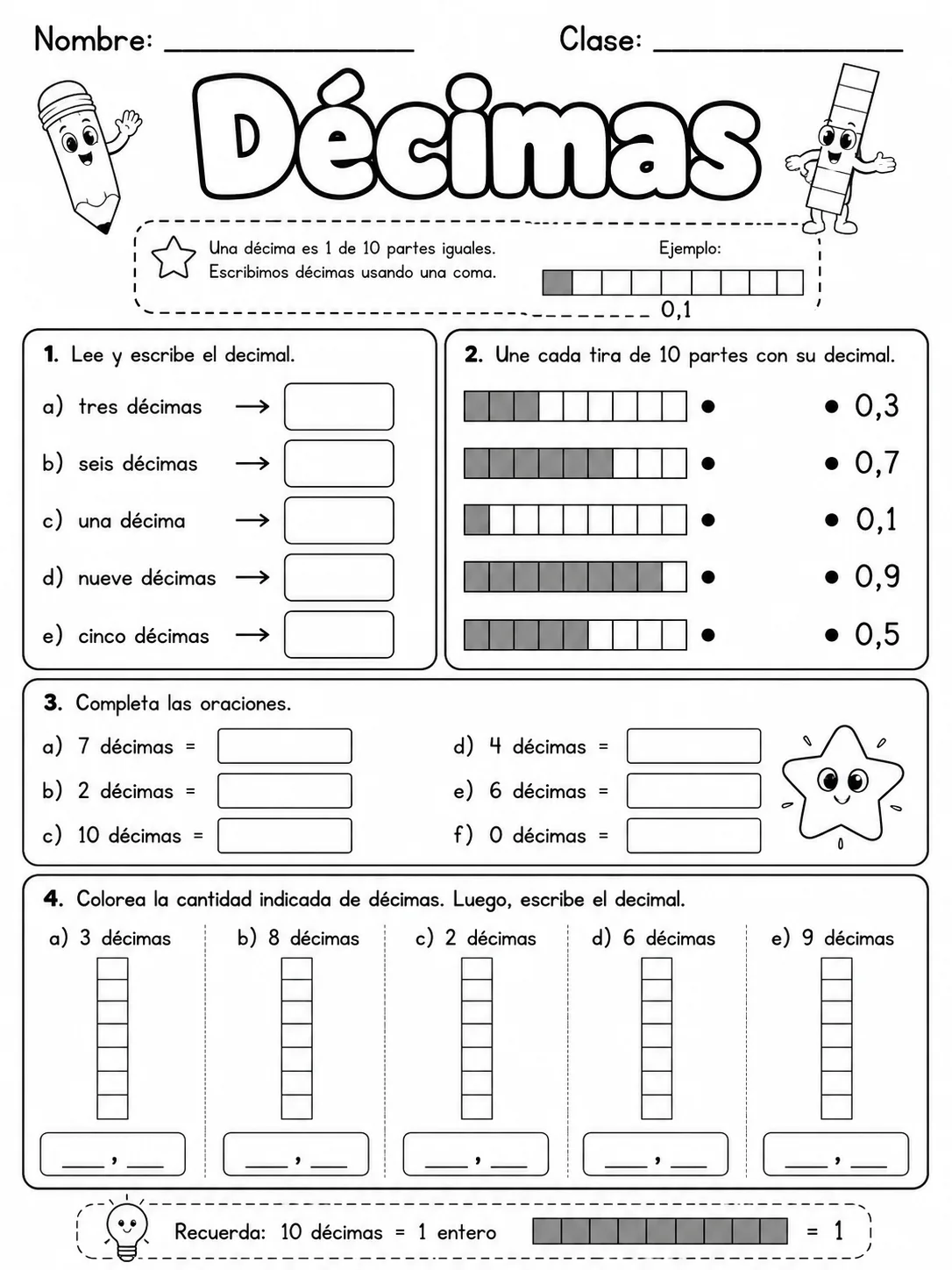 4.º grado - repaso mixto: decimales y multiplicación y división - Paquete de fichas página 2 vista previa imprimible