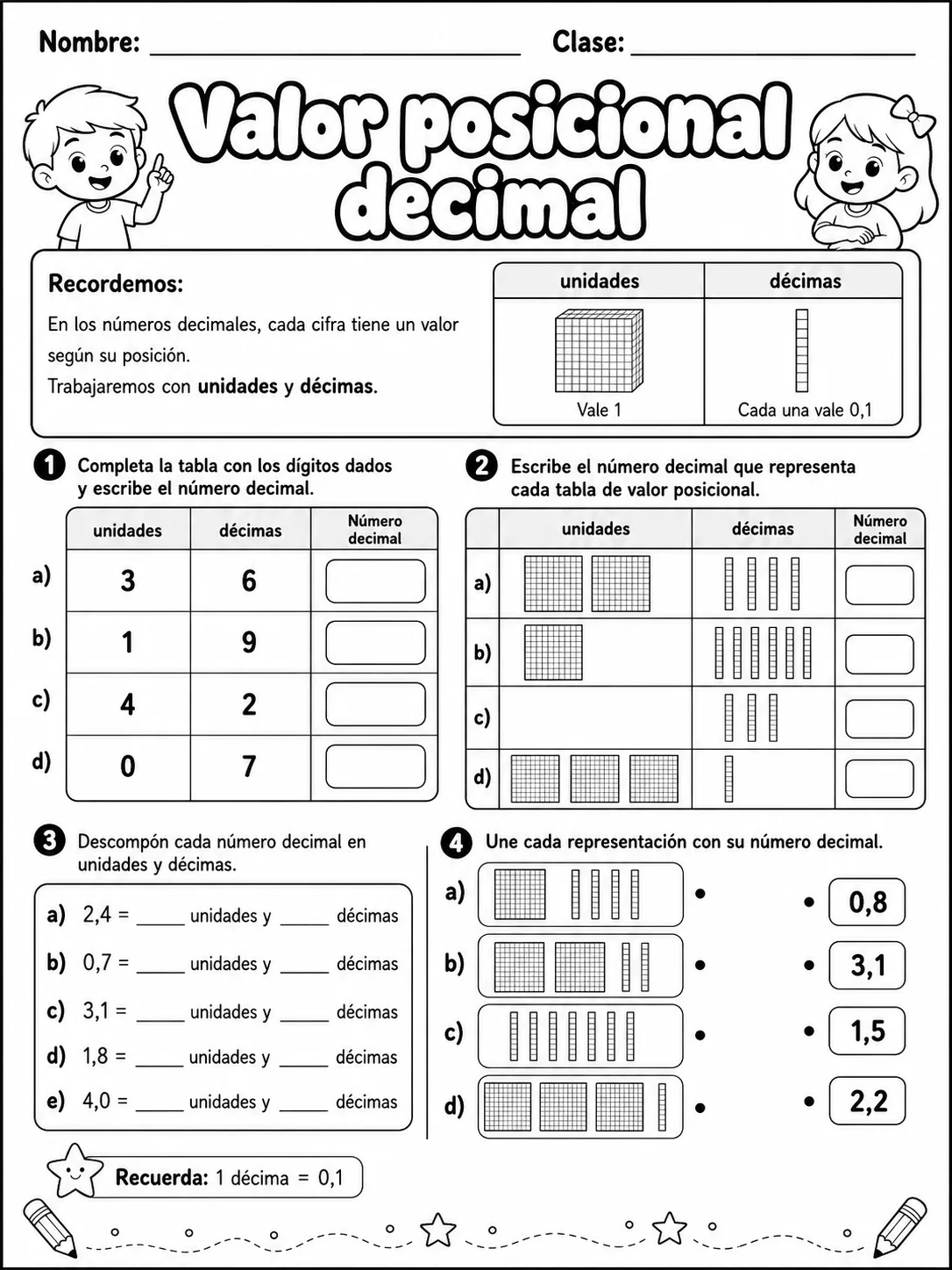 4.º grado - repaso mixto: decimales y multiplicación y división - Paquete de fichas página 4 vista previa imprimible