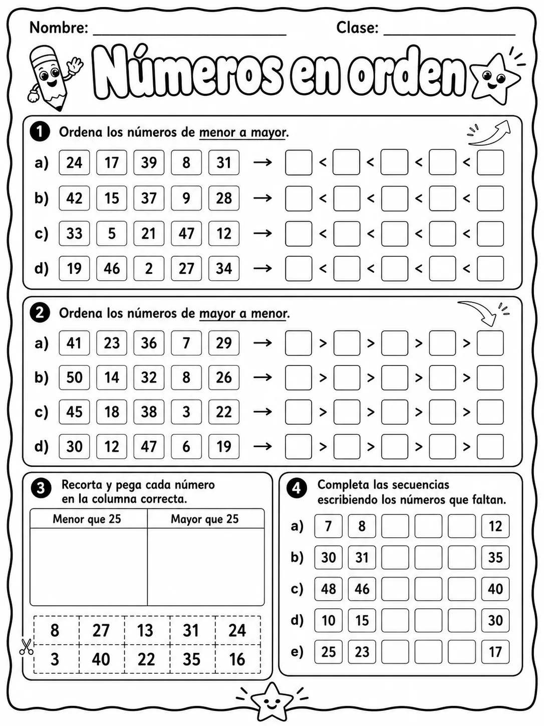4.º grado - repaso mixto: fracciones, mitad y dobles y comparación y orden de números - Paquete de fichas página 5 vista previa imprimible