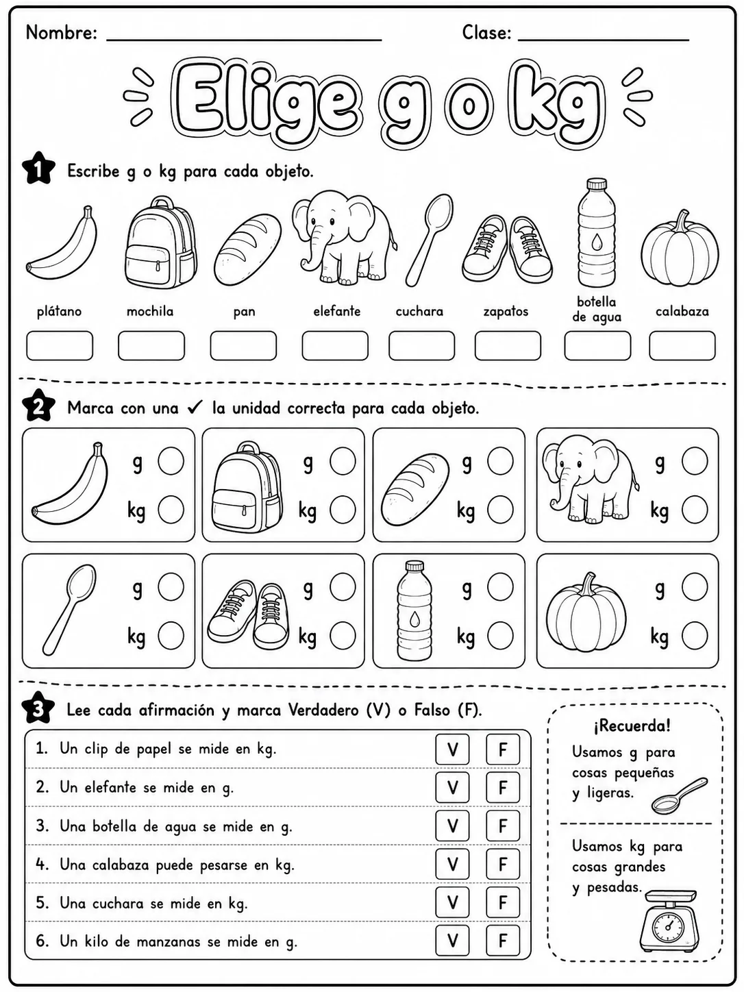4.º grado - repaso mixto: medidas de longitud, masa y capacidad - Paquete de fichas página 4 vista previa imprimible