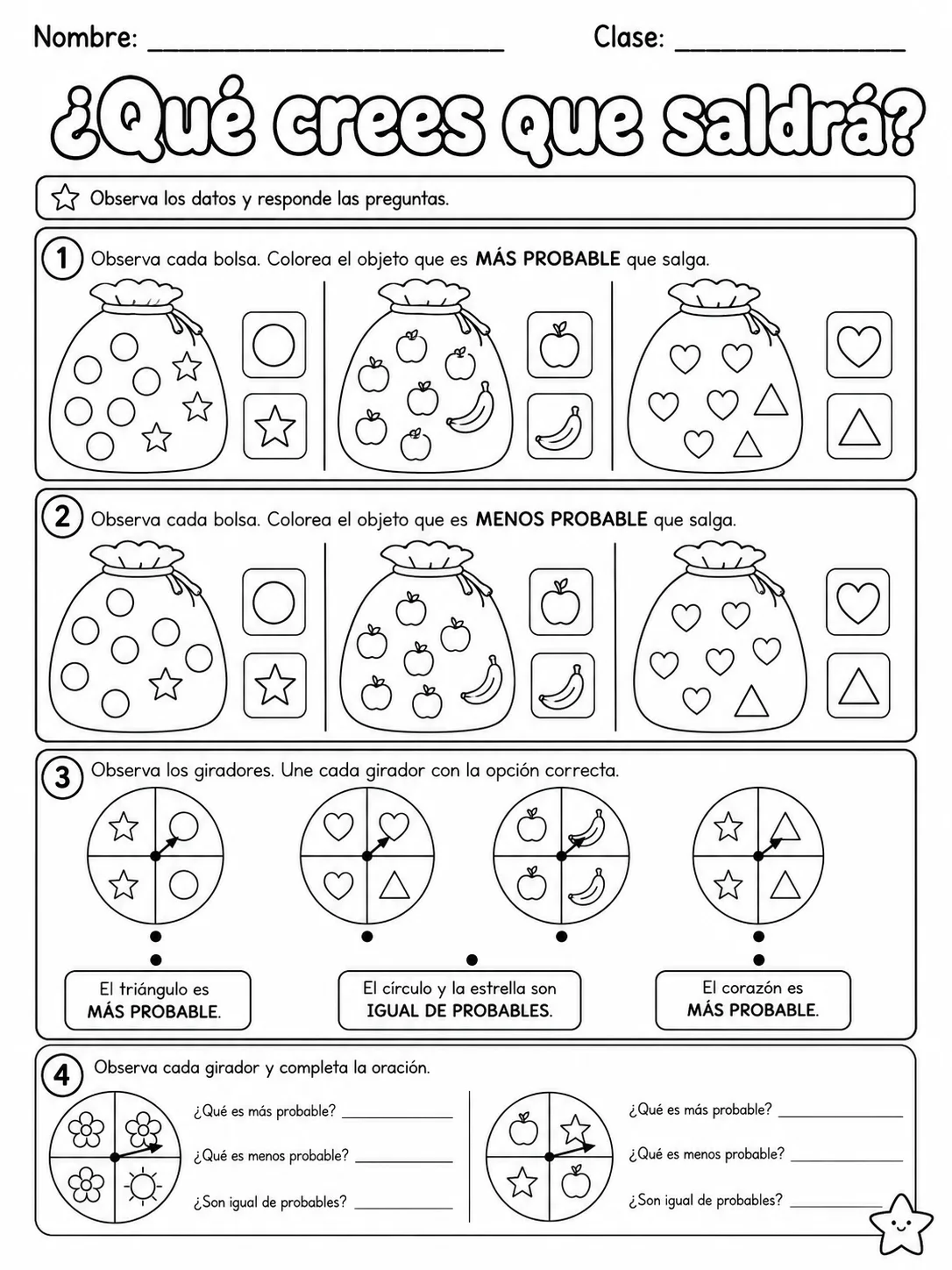 4.º grado - repaso mixto: números, conteo y orden y probabilidad - Paquete de fichas página 2 vista previa imprimible