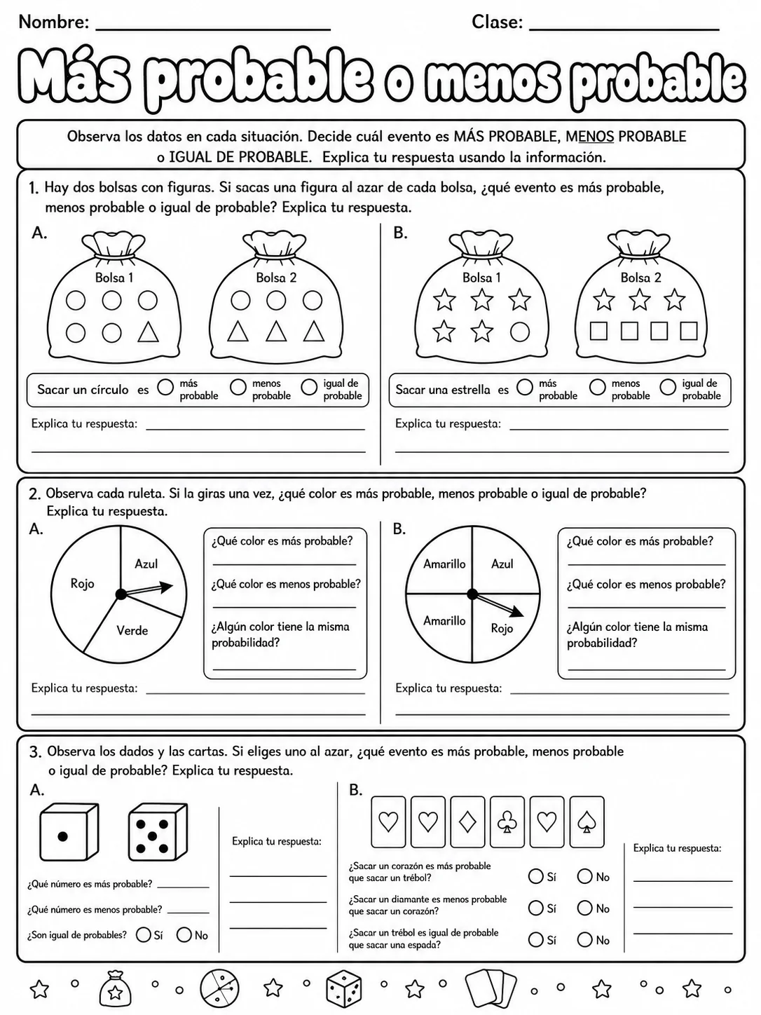 4.º grado - repaso mixto: números, conteo y orden y probabilidad - Paquete de fichas página 4 vista previa imprimible