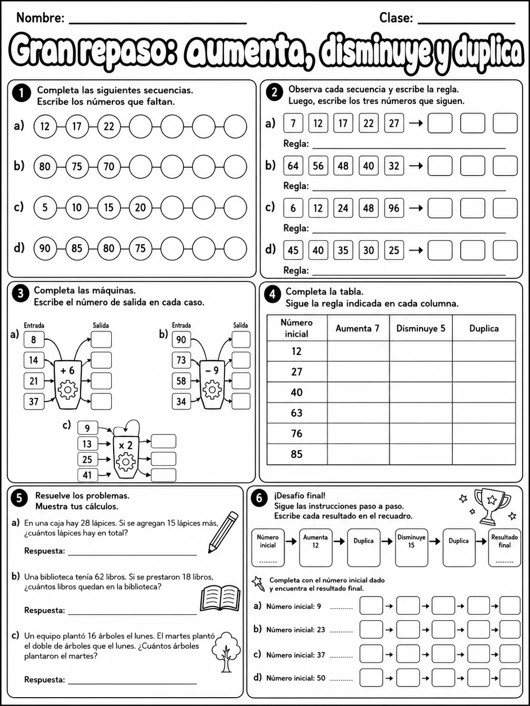 4.º grado - repaso mixto: patrones y secuencias - Paquete de fichas página 10 vista previa imprimible