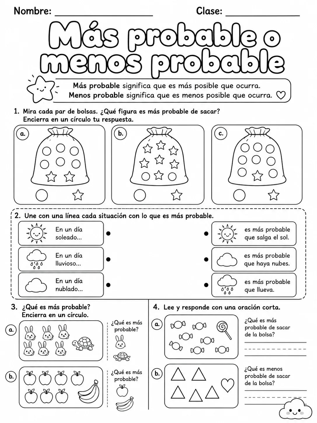 4.º grado - repaso mixto: probabilidad y números, conteo y orden - Paquete de fichas página 3 vista previa imprimible