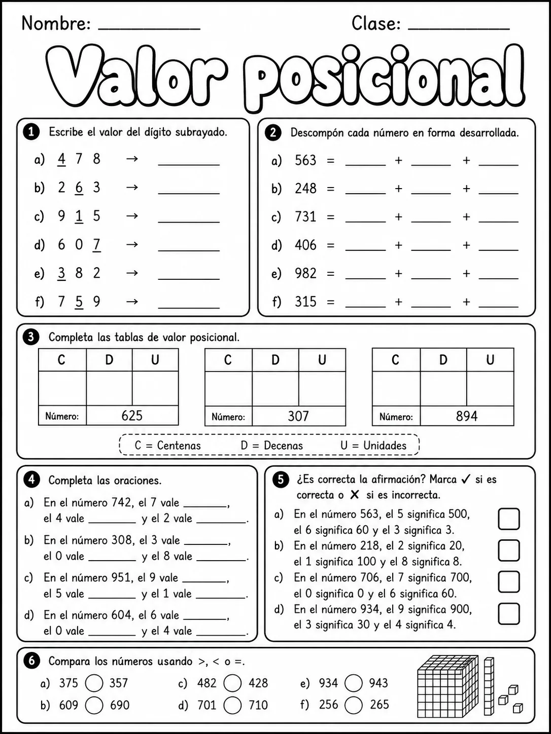 4.º grado - valor posicional - Paquete de fichas página 6 vista previa imprimible