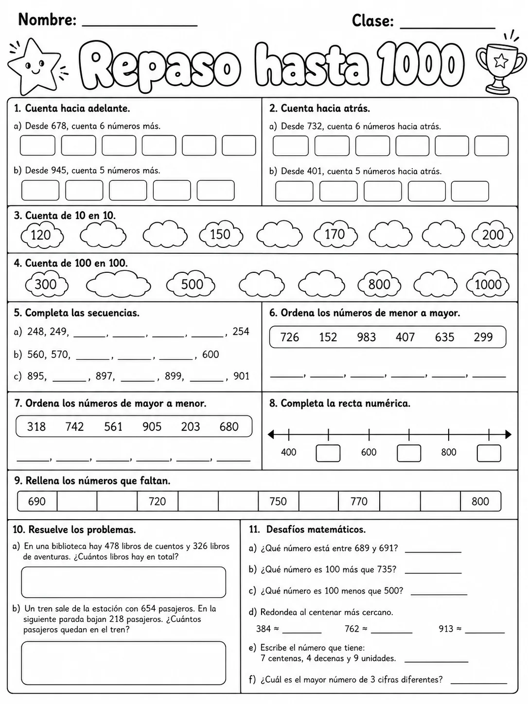 5.º grado - conteo hasta 1000 - Paquete de fichas página 10 vista previa imprimible