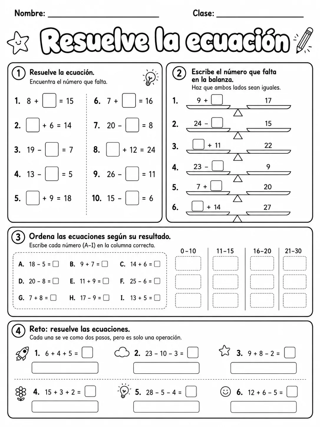5.º grado - ecuaciones y patrones - Paquete de fichas página 3 vista previa imprimible