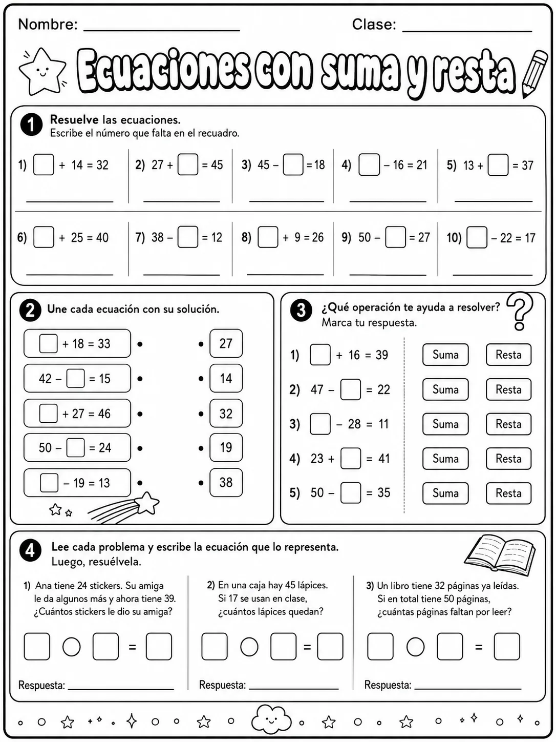 5.º grado - ecuaciones y patrones - Paquete de fichas página 5 vista previa imprimible
