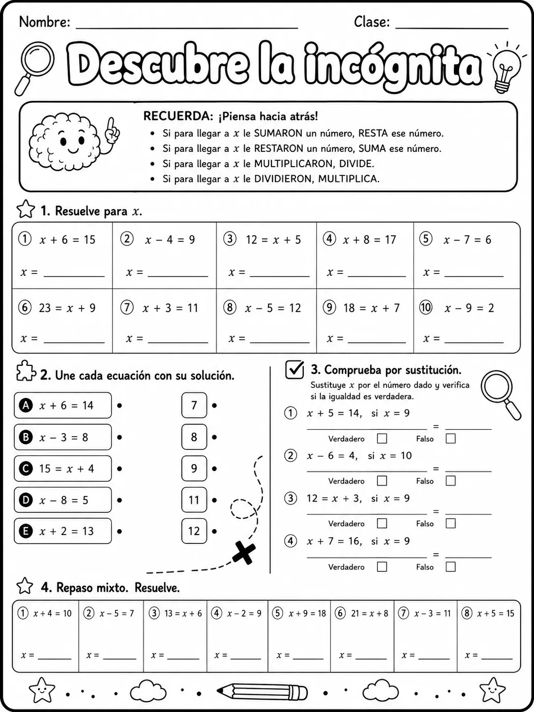 5.º grado - ecuaciones y patrones - Paquete de fichas página 7 vista previa imprimible