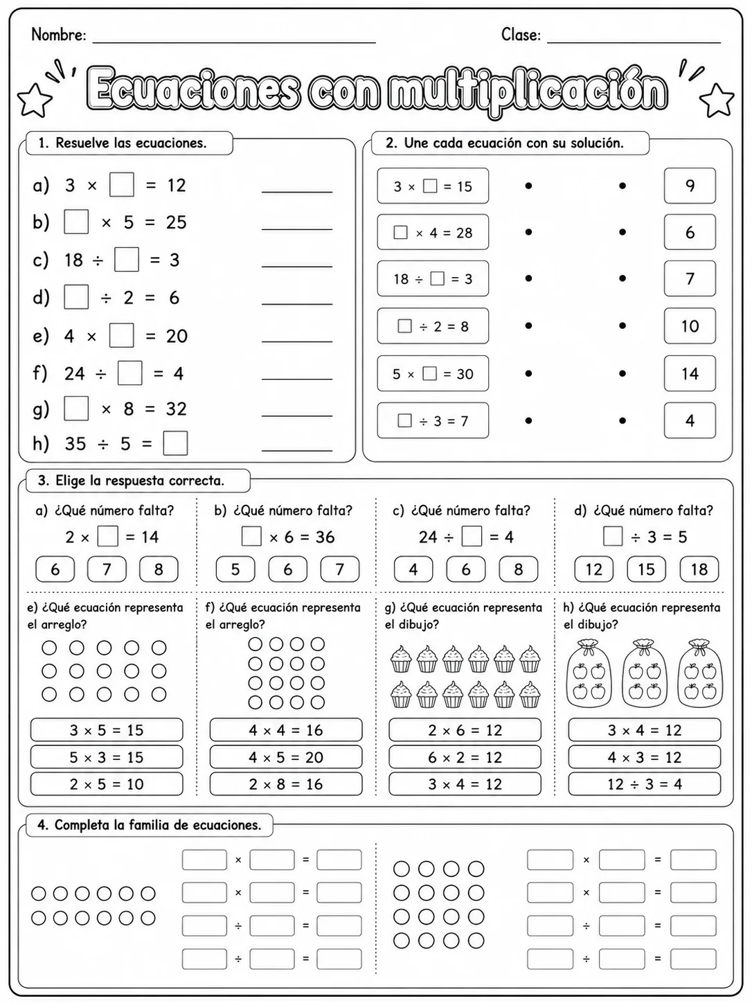 5.º grado - ecuaciones y patrones - Paquete de fichas página 8 vista previa imprimible