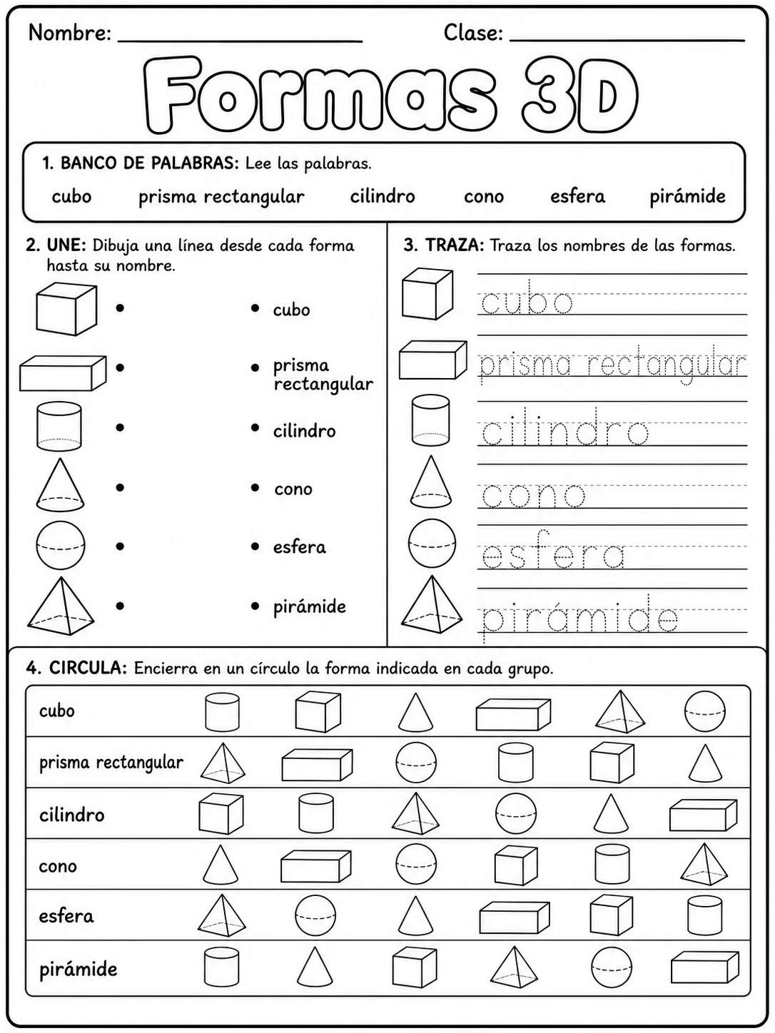 5.º grado - figuras 3D - Paquete de fichas vista previa imprimible de matemáticas en KiwiBee