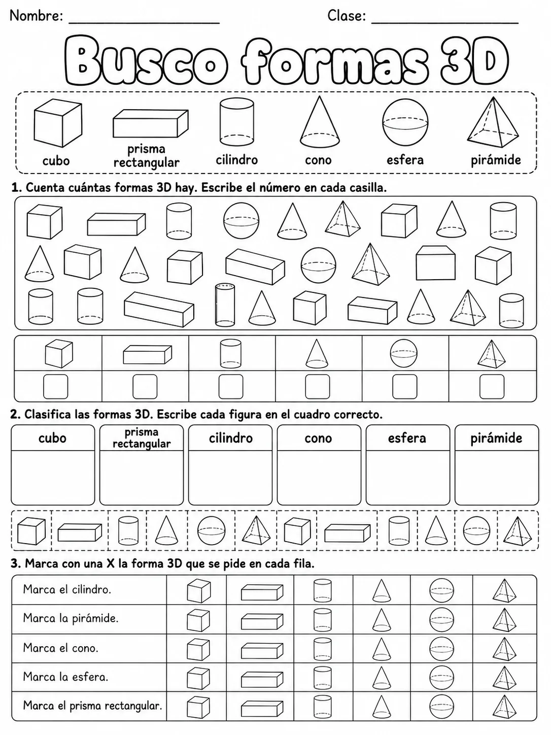 5.º grado - figuras 3D - Paquete de fichas página 3 vista previa imprimible