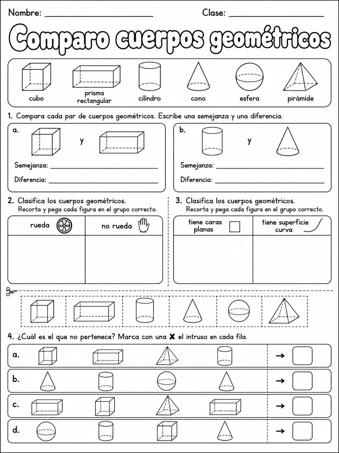 5.º grado - figuras 3D - Paquete de fichas página 6 vista previa imprimible