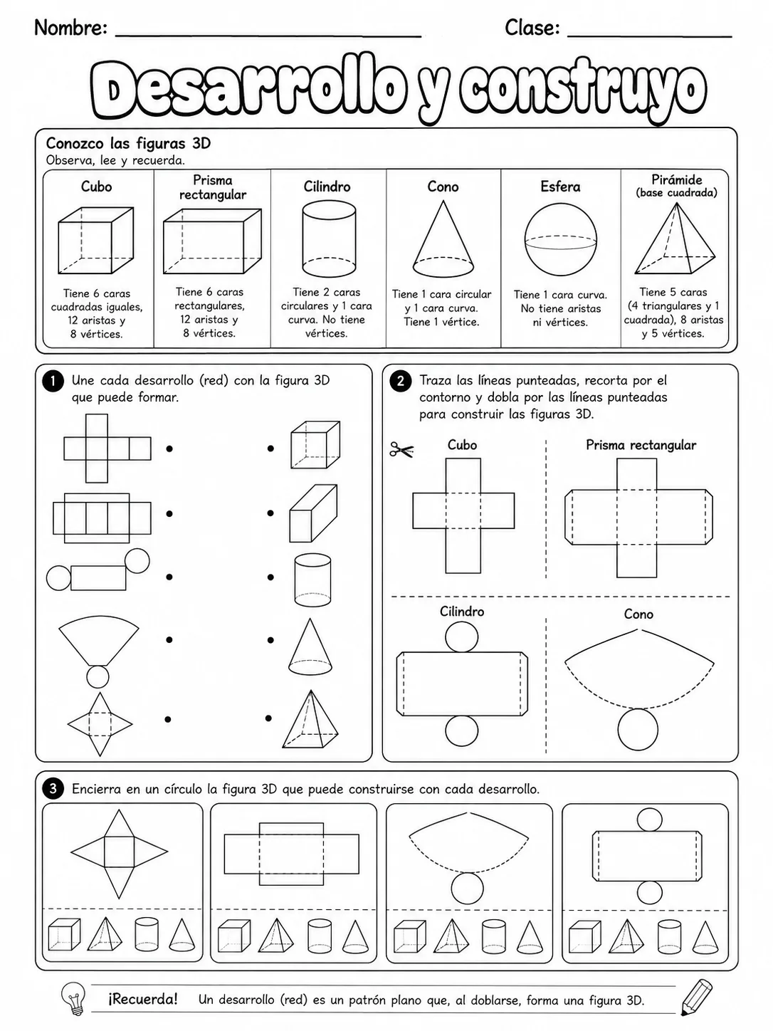 5.º grado - figuras 3D - Paquete de fichas página 8 vista previa imprimible