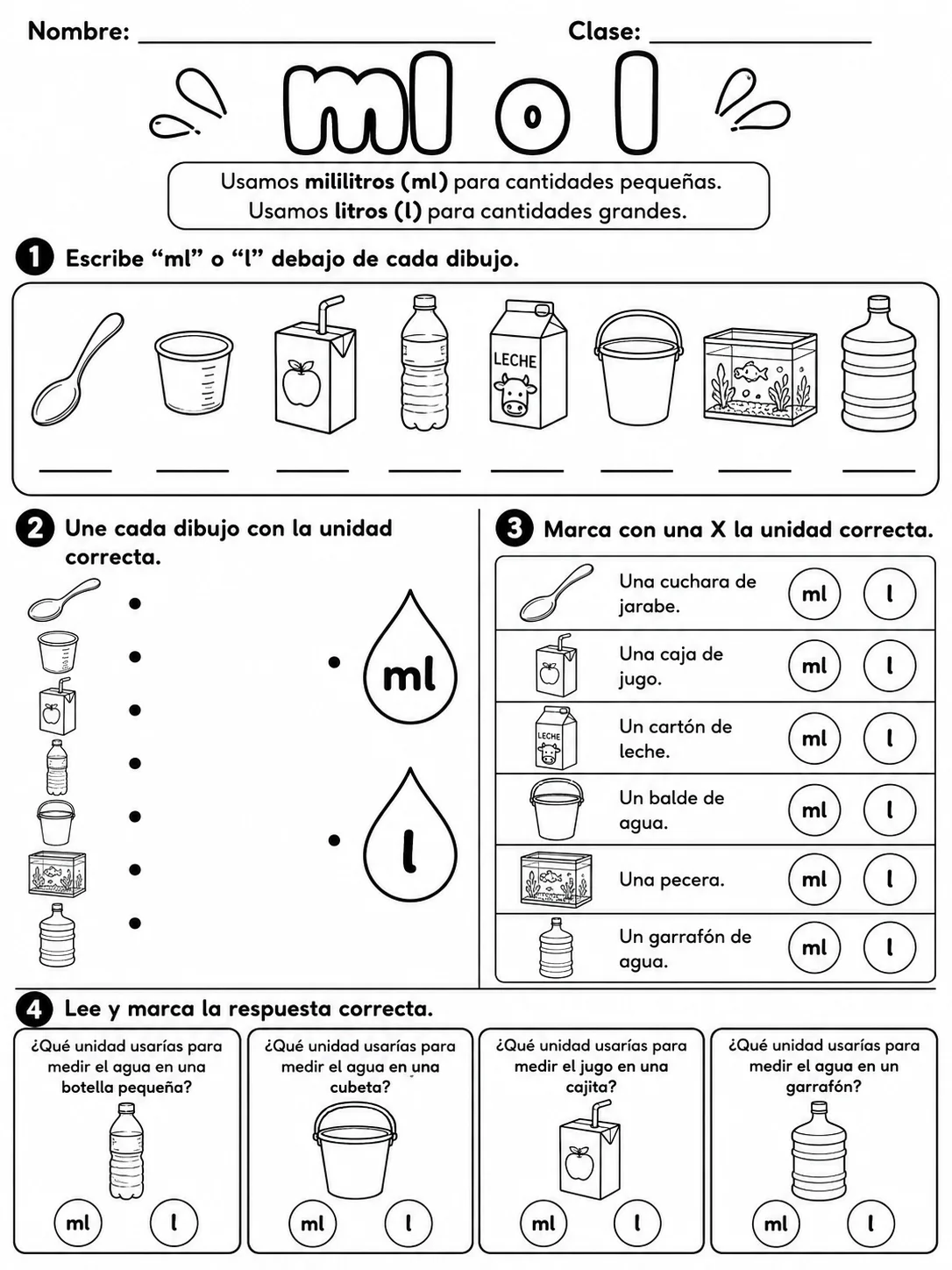 5.º grado - medidas de longitud, masa y capacidad - Paquete de fichas página 2 vista previa imprimible