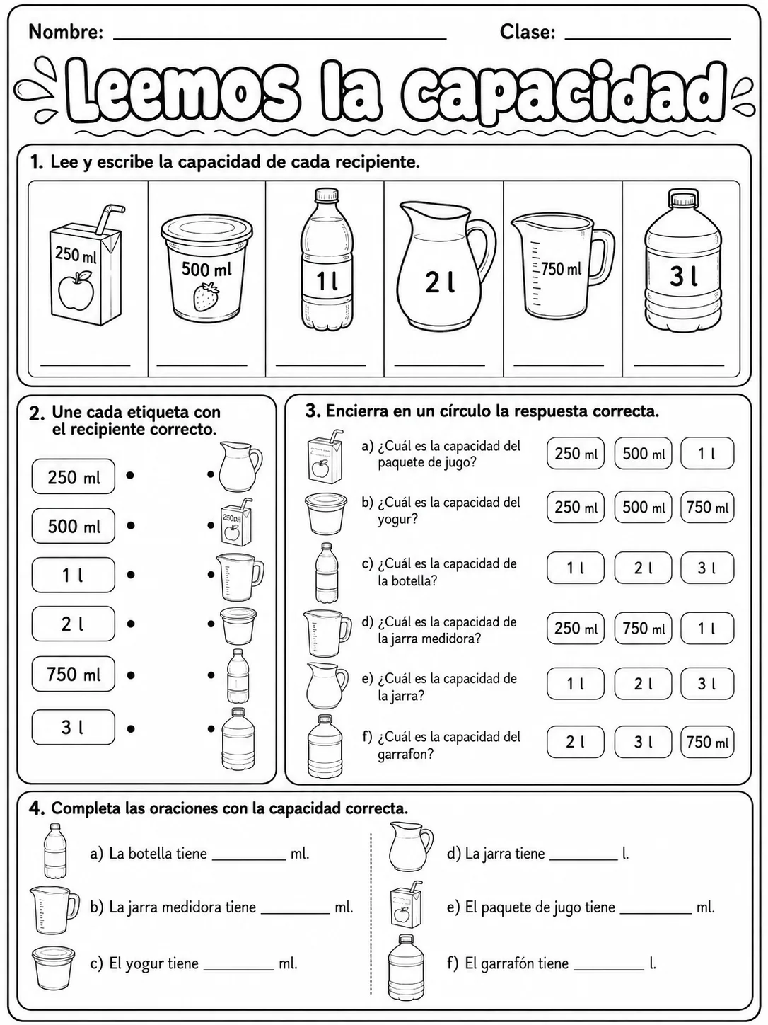 5.º grado - medidas de longitud, masa y capacidad - Paquete de fichas página 3 vista previa imprimible