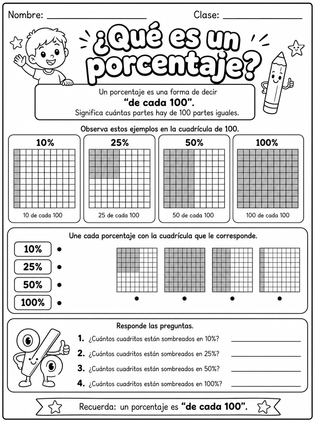 5.º grado - porcentajes - Paquete de fichas vista previa imprimible de matemáticas en KiwiBee