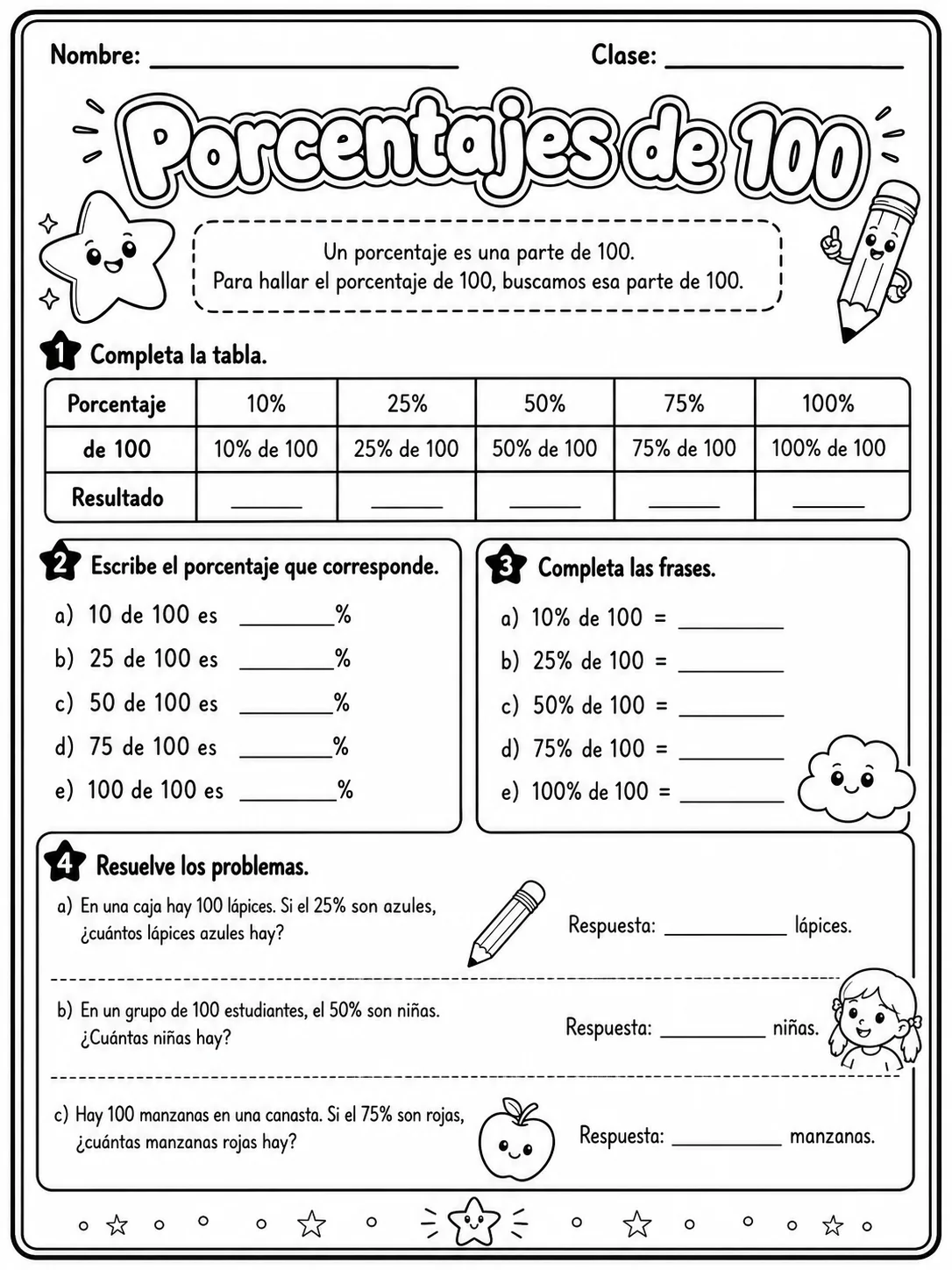 5.º grado - porcentajes - Paquete de fichas página 5 vista previa imprimible