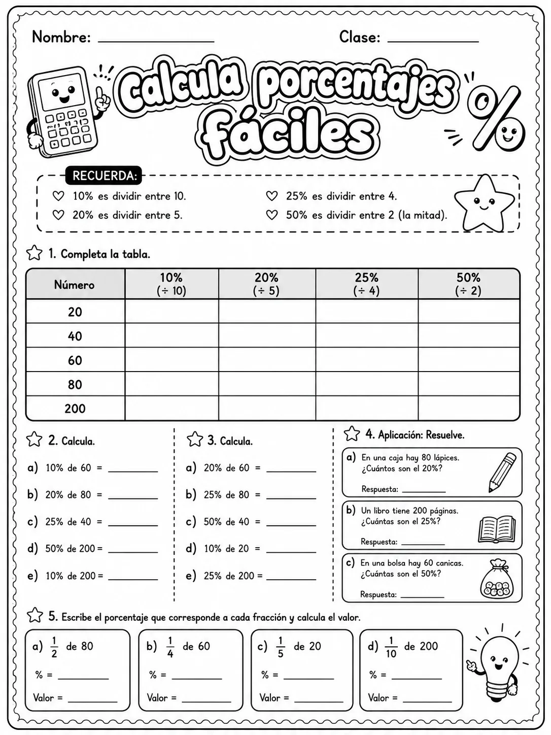 5.º grado - porcentajes - Paquete de fichas página 6 vista previa imprimible