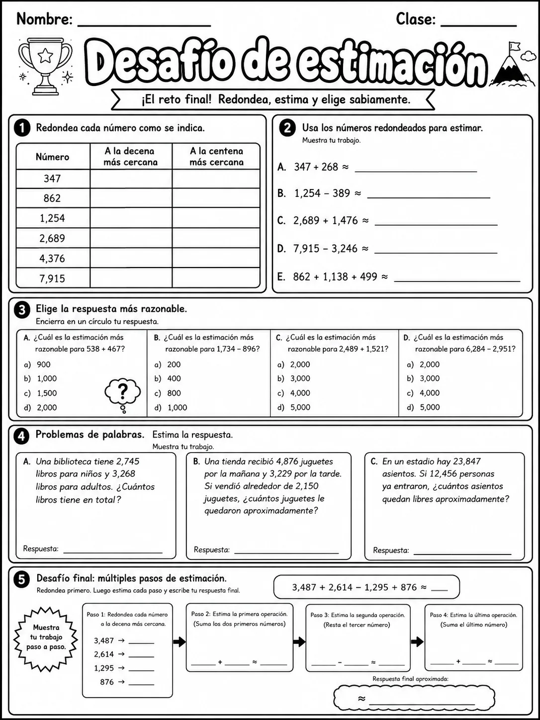 5.º grado - repaso de matemáticas - Paquete de fichas página 10 vista previa imprimible