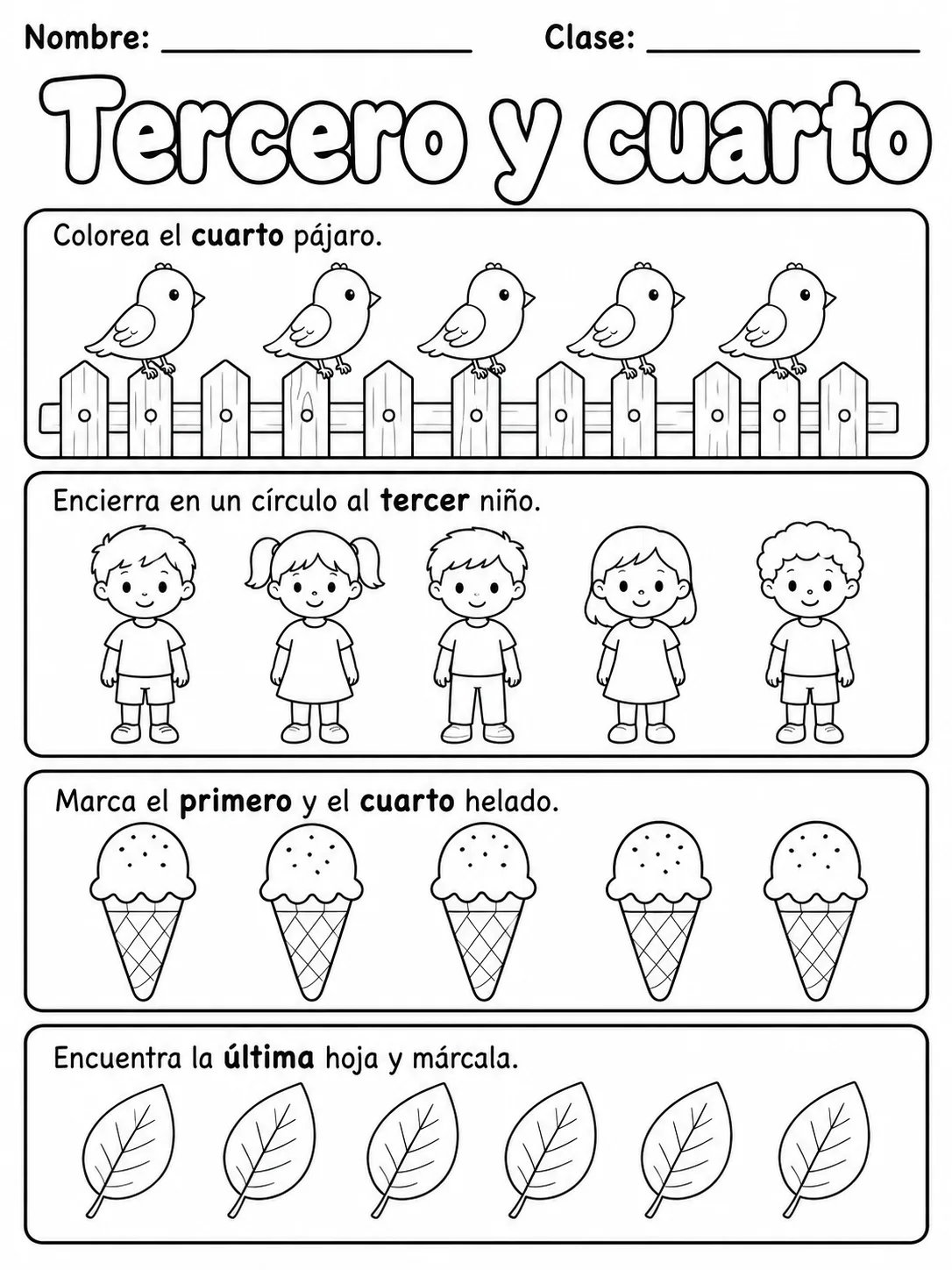 5.º grado - repaso mixto: números ordinales y datos, tablas y gráficas - Paquete de fichas página 4 vista previa imprimible