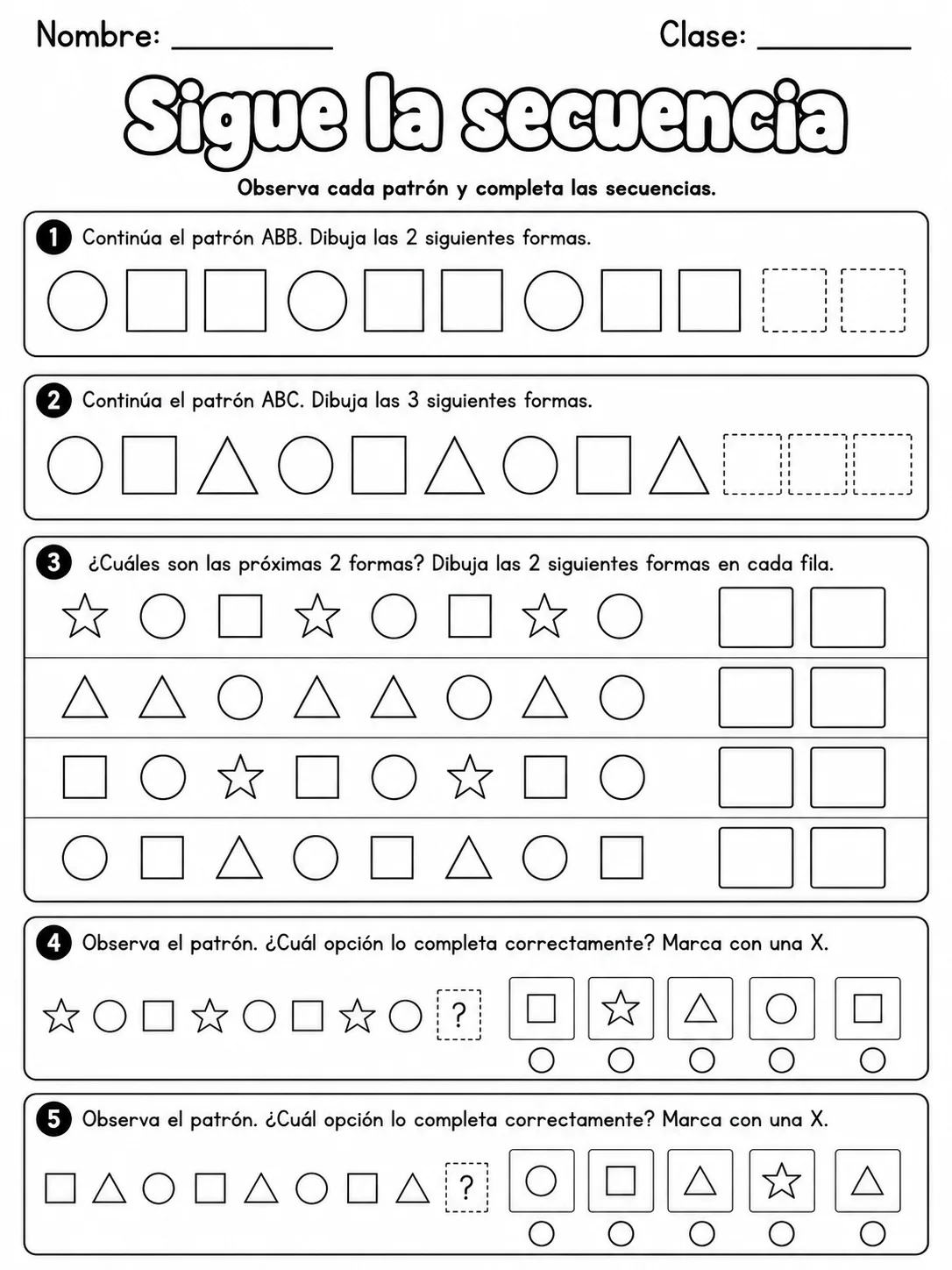 5.º grado - repaso mixto: patrones y secuencias - Paquete de fichas - Conjunto 2 página 3 vista previa imprimible
