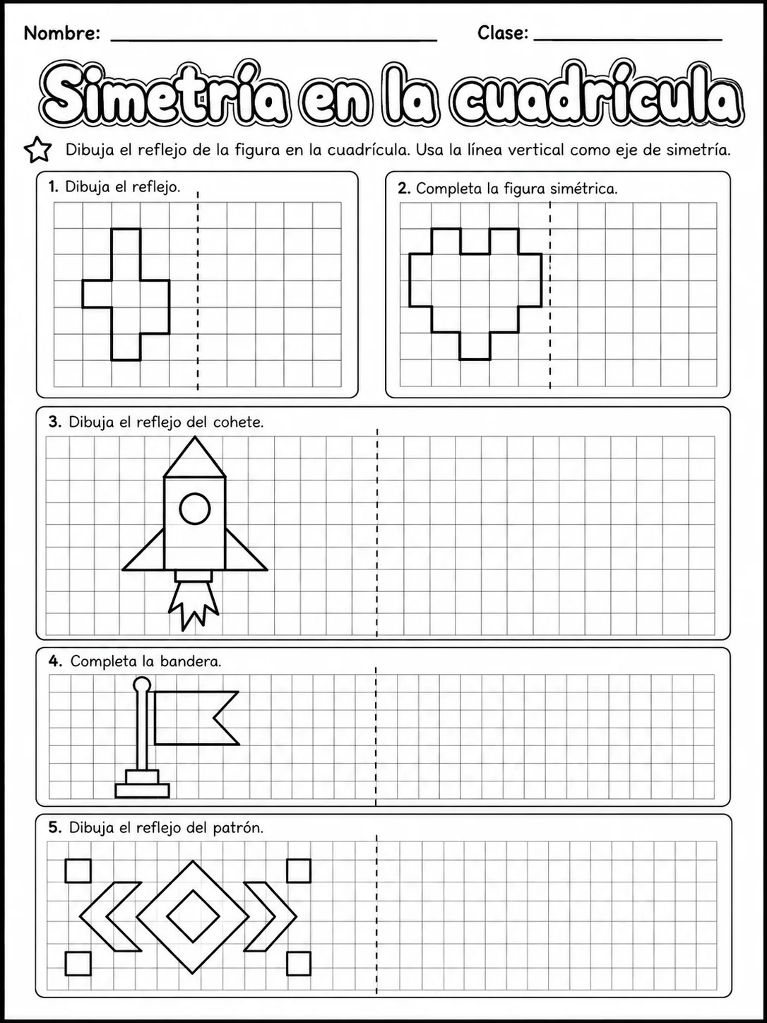 5.º grado - repaso mixto: simetría - Paquete de fichas página 4 vista previa imprimible
