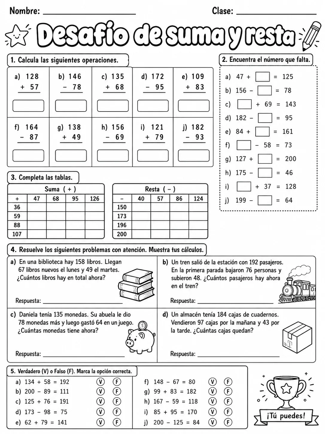 5.º grado - suma y resta - Paquete de fichas página 7 vista previa imprimible