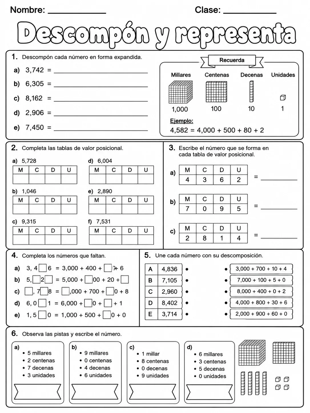 5.º grado - valor posicional - Paquete de fichas página 8 vista previa imprimible