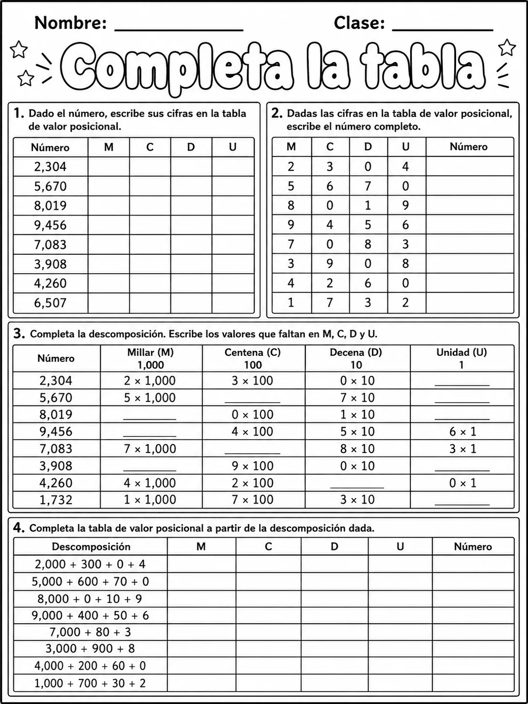 5.º grado - valor posicional - Paquete de fichas página 9 vista previa imprimible