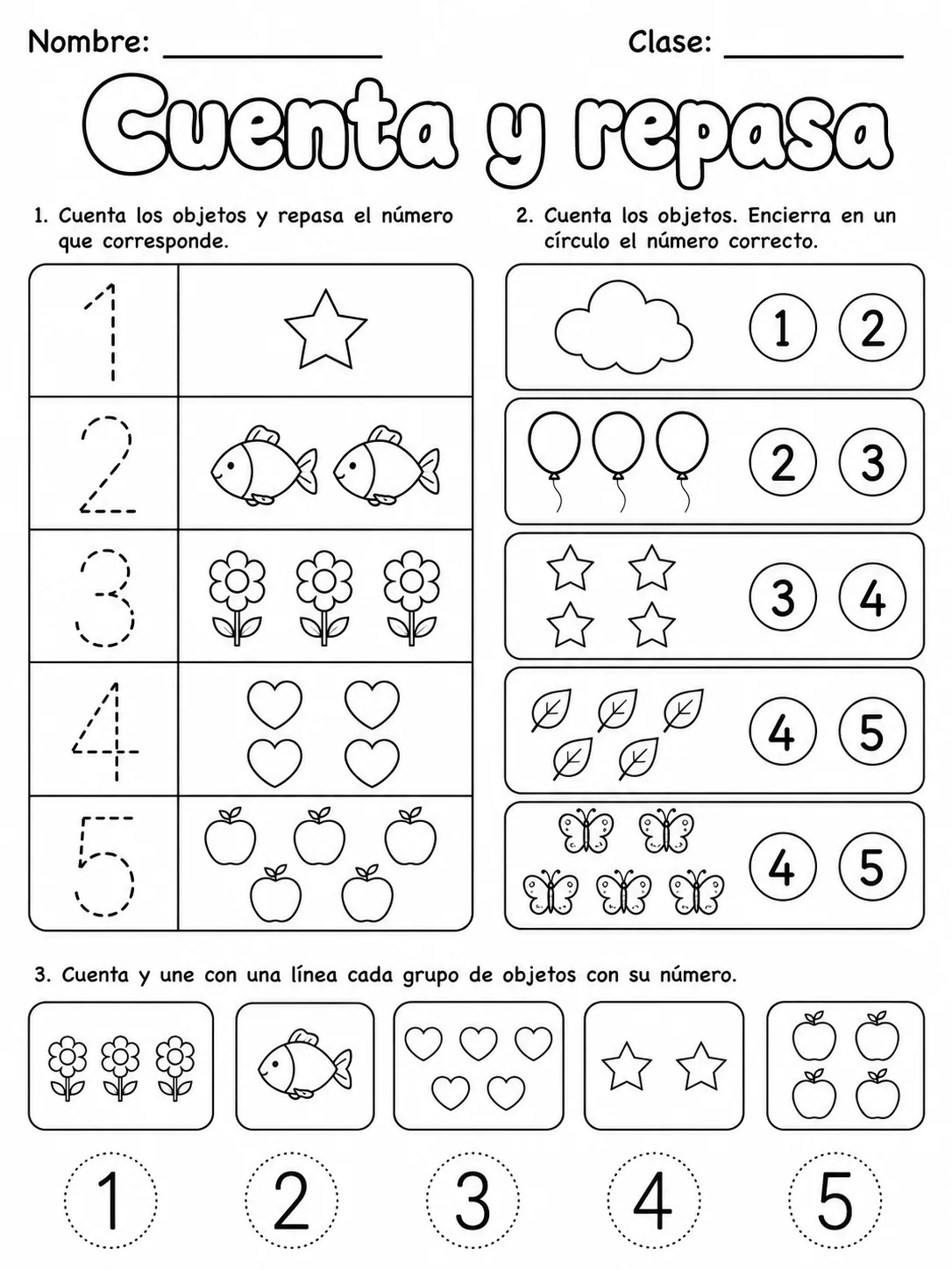Kindergarten - números, conteo y orden - Paquete de fichas - Conjunto 3 página 2 vista previa imprimible