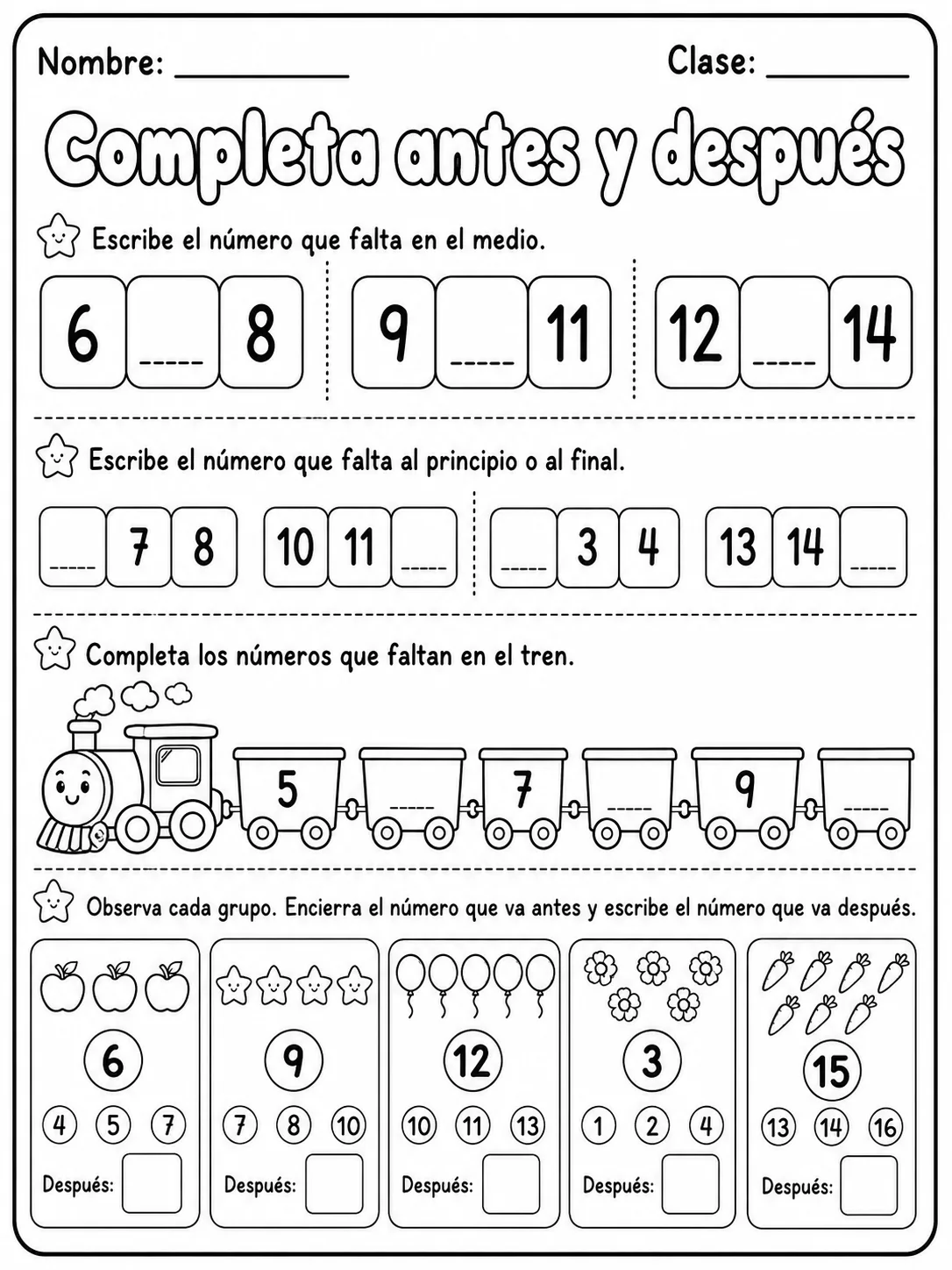 Kindergarten - números, conteo y orden - Paquete de fichas página 6 vista previa imprimible
