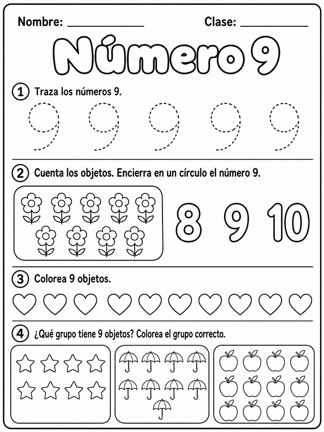 Kindergarten - números del 6 al 10 - Paquete de fichas página 4 vista previa imprimible