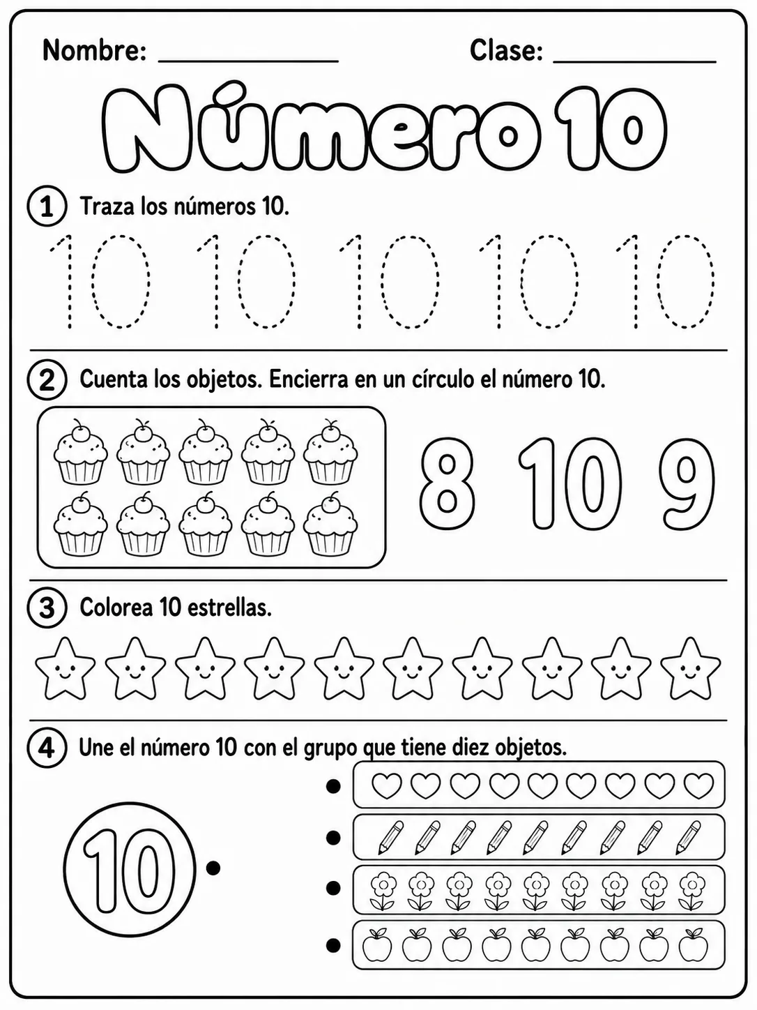 Kindergarten - números del 6 al 10 - Paquete de fichas página 5 vista previa imprimible