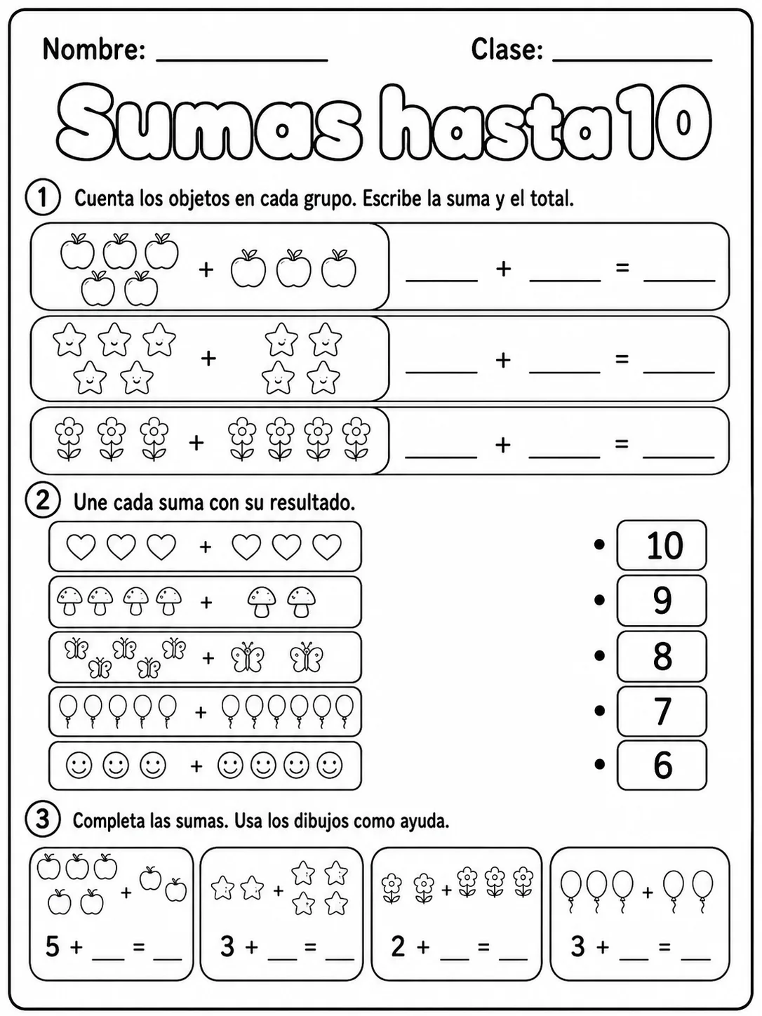 Kindergarten - números del 6 al 10 - Paquete de fichas página 9 vista previa imprimible