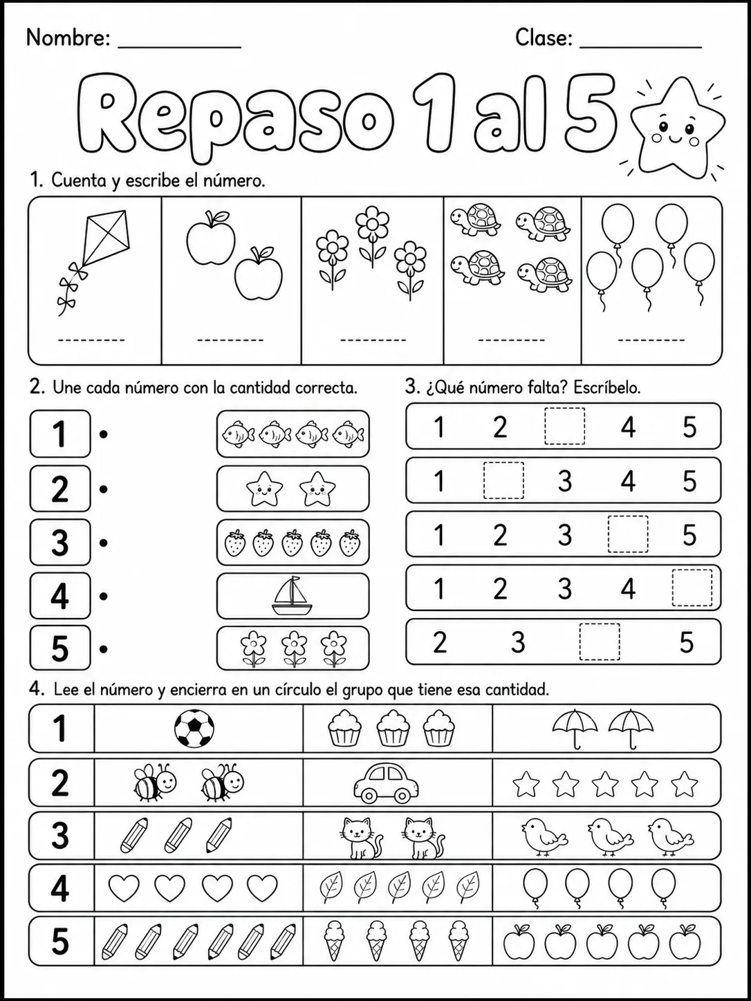 Kindergarten - números y conteo - Paquete de fichas - Conjunto 2 página 6 vista previa imprimible