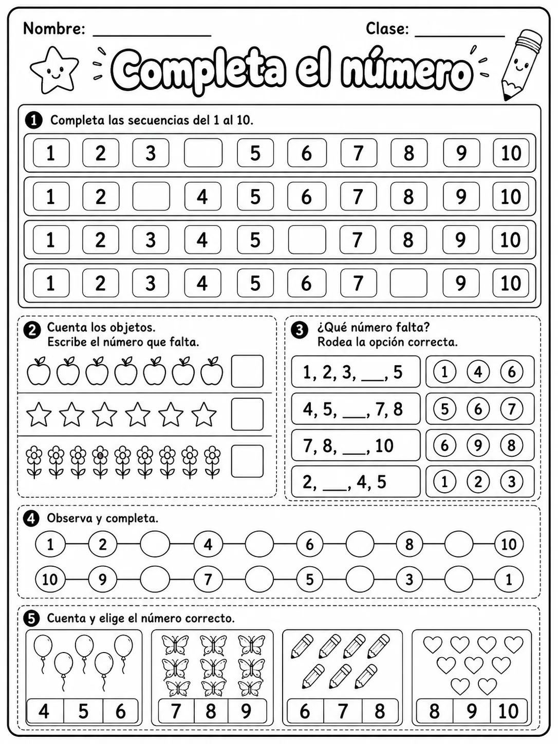 Kindergarten - números y conteo - Paquete de fichas - Conjunto 3 página 2 vista previa imprimible