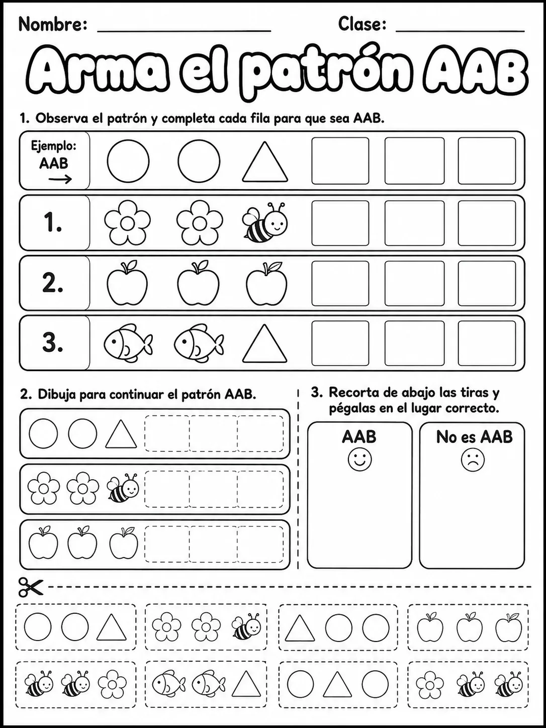 Kindergarten - patrones AAB - Paquete de fichas - Conjunto 2 página 8 vista previa imprimible