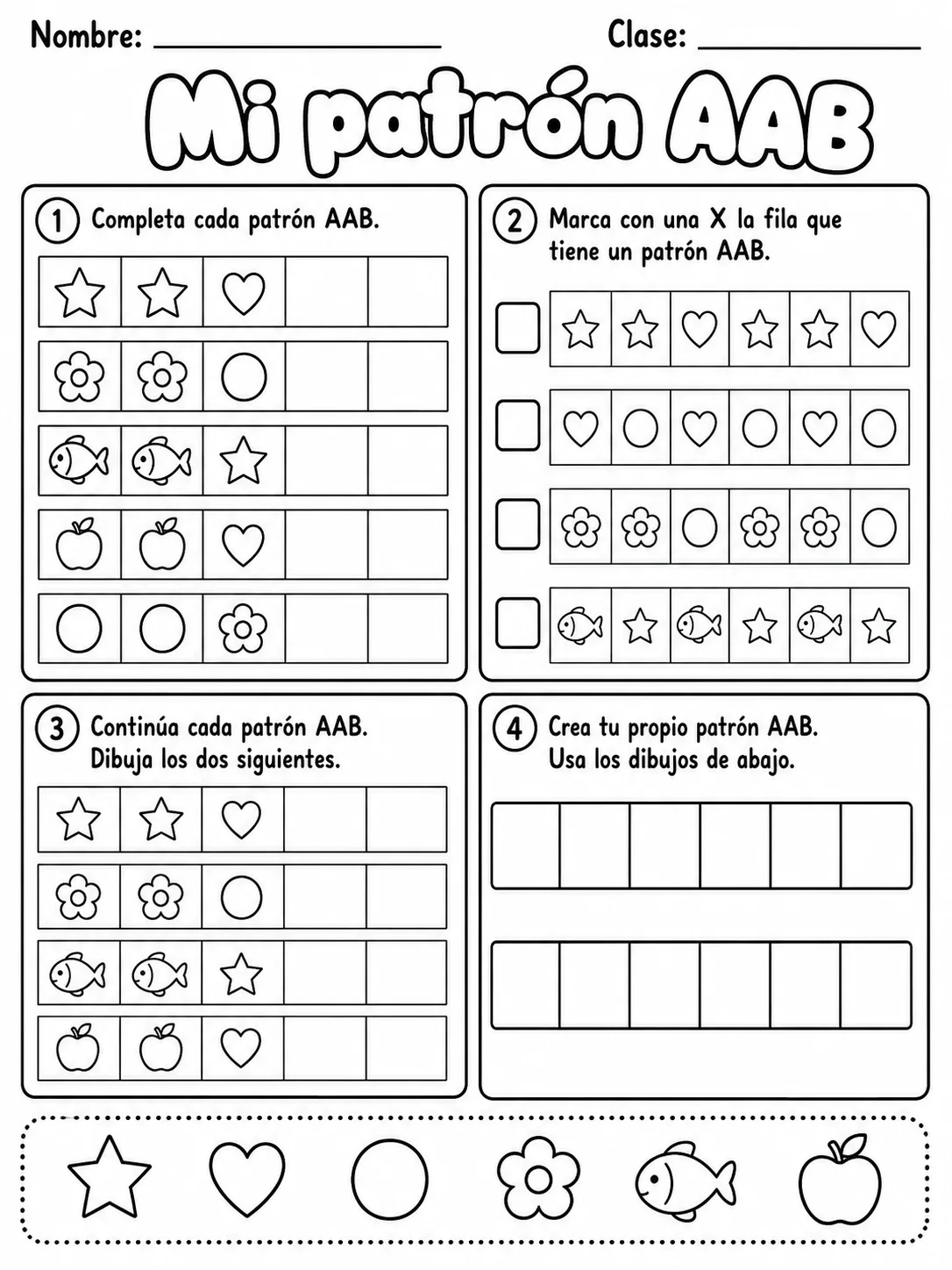 Kindergarten - patrones AAB - Paquete de fichas - Conjunto 2 página 10 vista previa imprimible