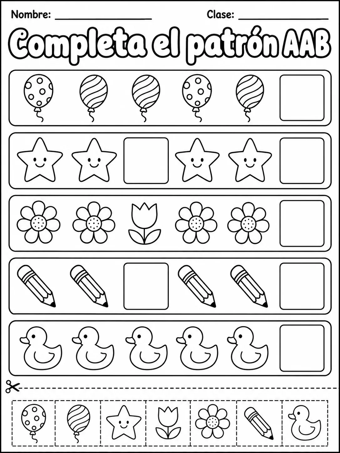 Kindergarten - patrones AAB - Paquete de fichas página 3 vista previa imprimible