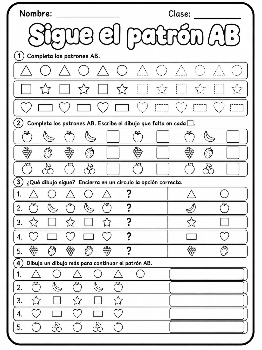 Kindergarten - patrones AB - Paquete de fichas página 2 vista previa imprimible