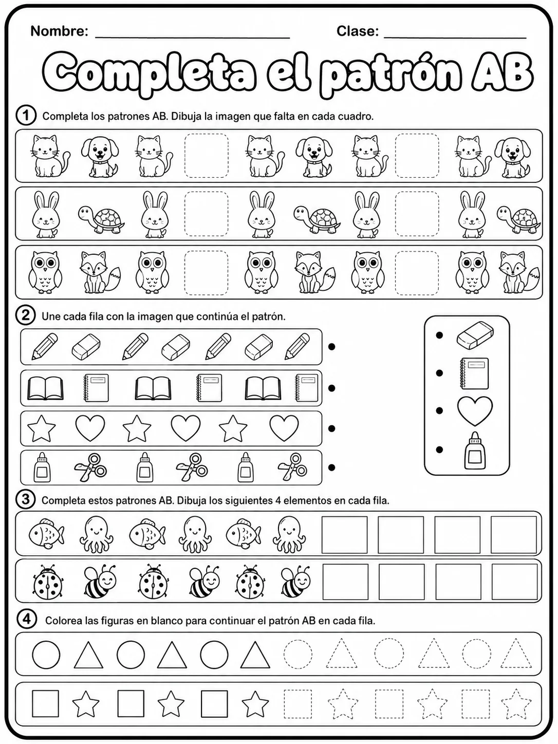 Kindergarten - patrones AB - Paquete de fichas página 3 vista previa imprimible