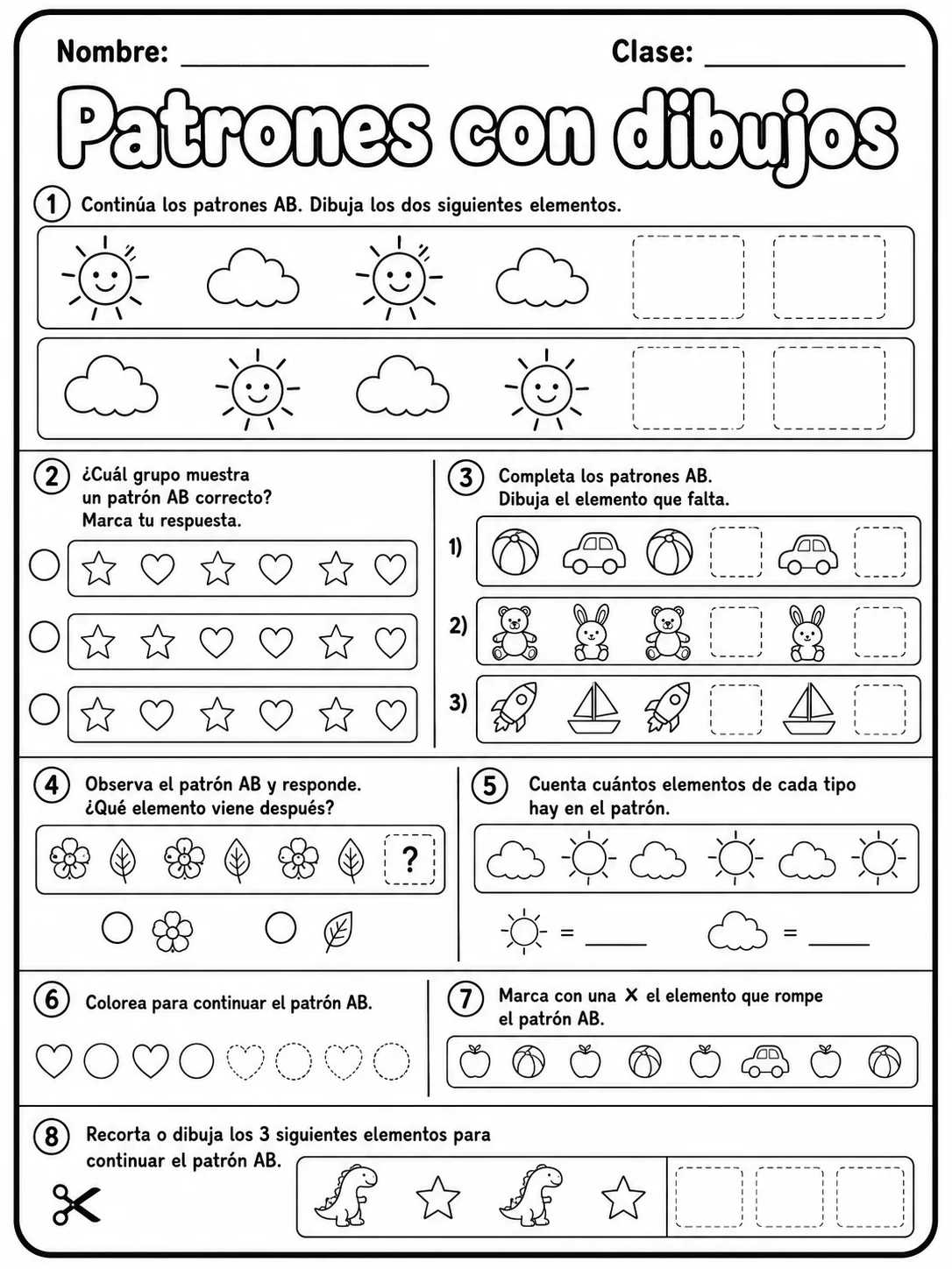 Kindergarten - patrones AB - Paquete de fichas página 4 vista previa imprimible