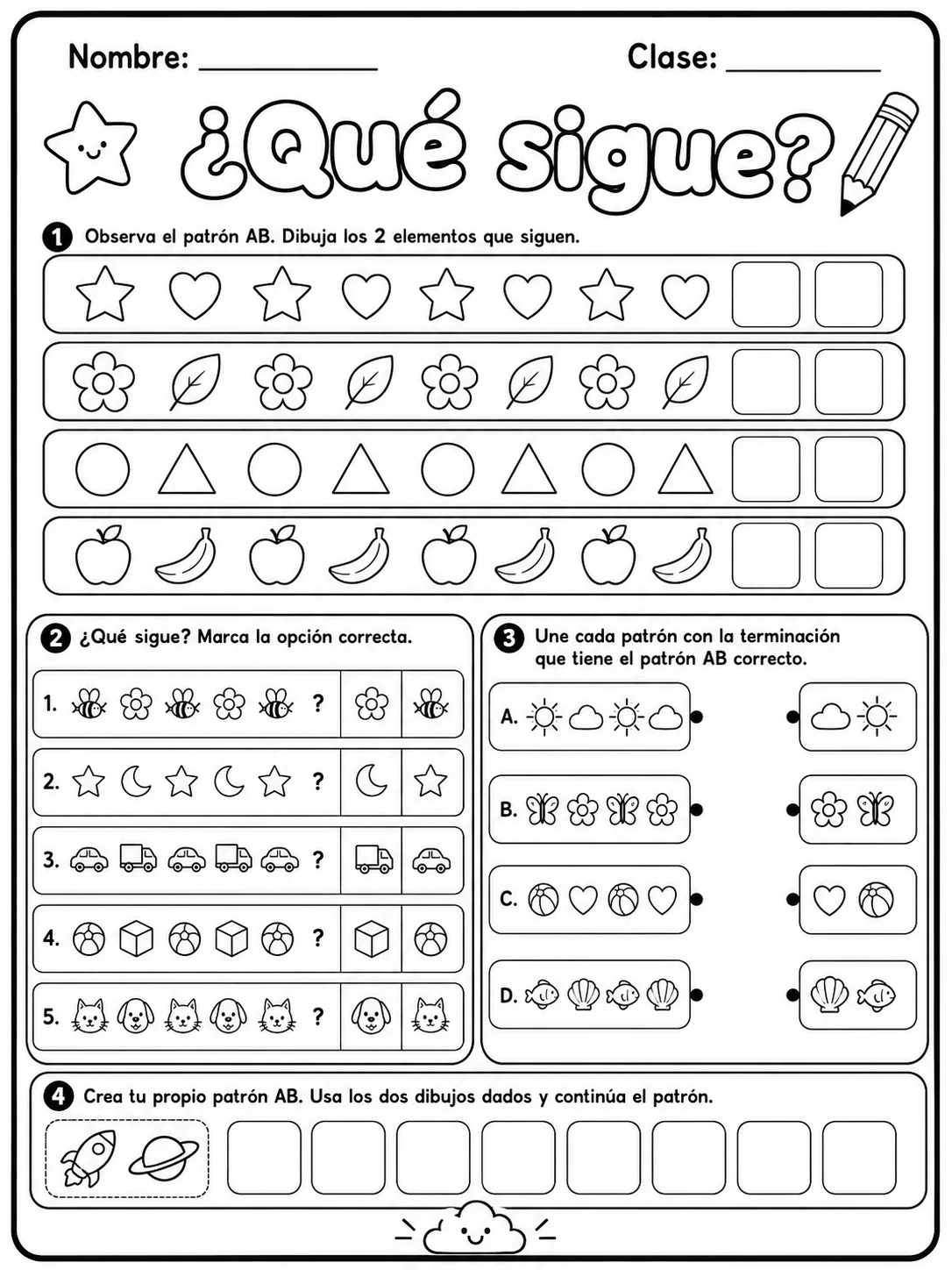 Kindergarten - patrones AB - Paquete de fichas página 5 vista previa imprimible