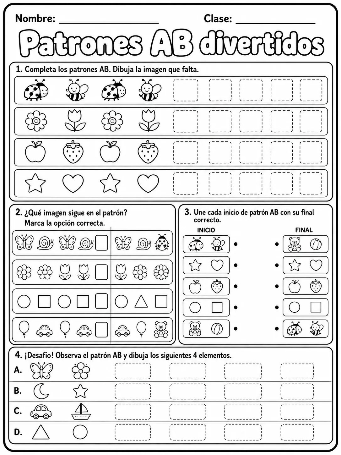 Kindergarten - patrones AB - Paquete de fichas página 8 vista previa imprimible