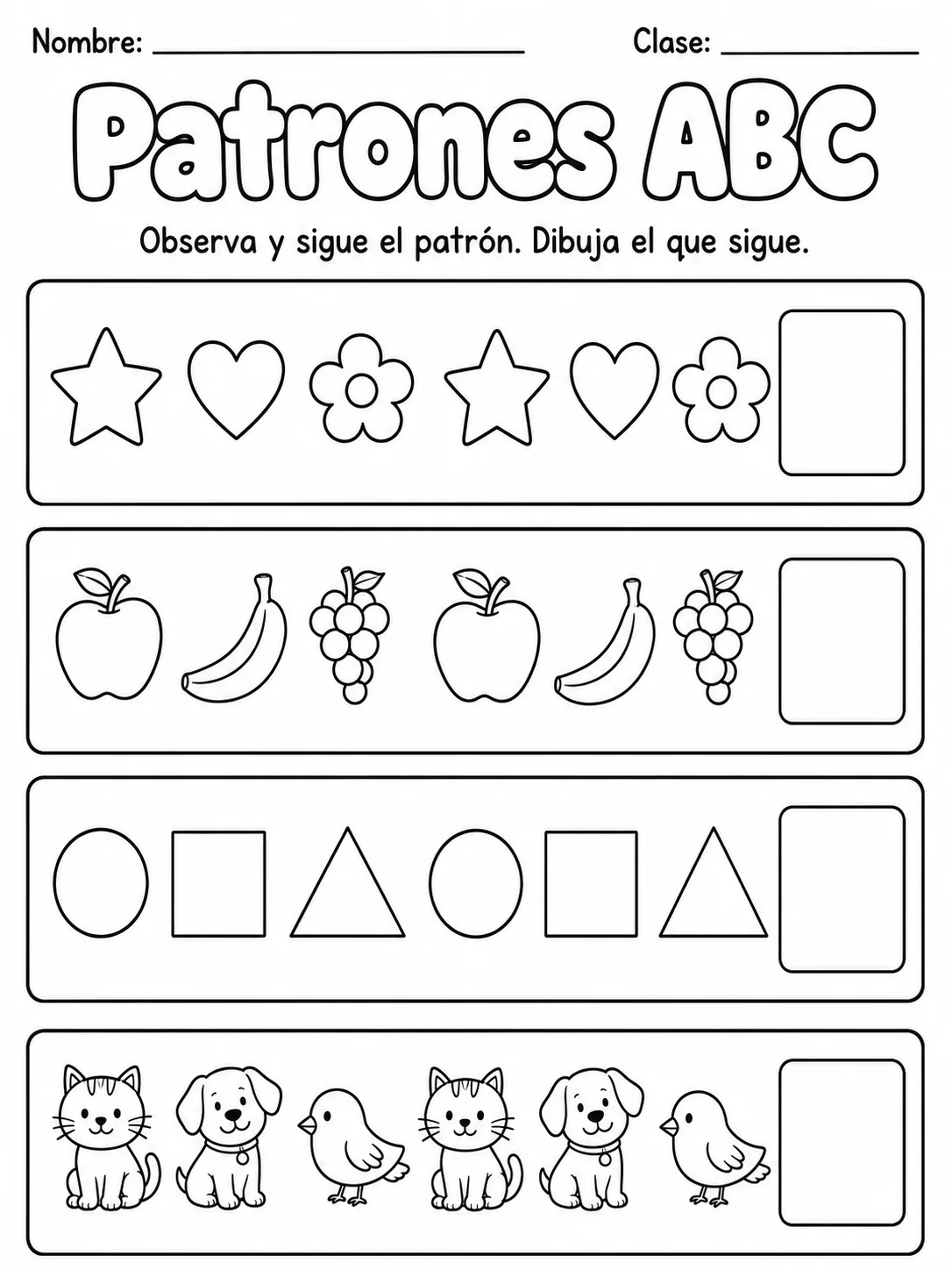 Kindergarten - patrones ABC - Paquete de fichas vista previa imprimible de matemáticas en KiwiBee